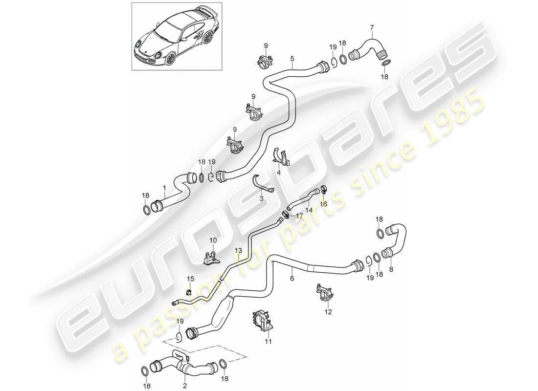 porsche 911 t/gt2rs (2011) water cooling 1 part diagram