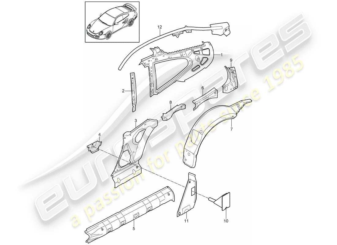 porsche 911 t/gt2rs (2011) side panel part diagram