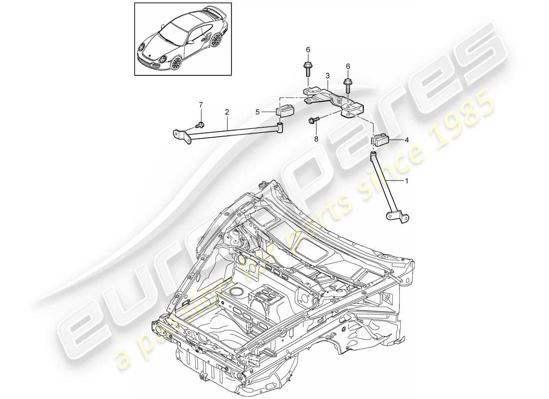 porsche 911 t/gt2rs (2011) dome strut part diagram