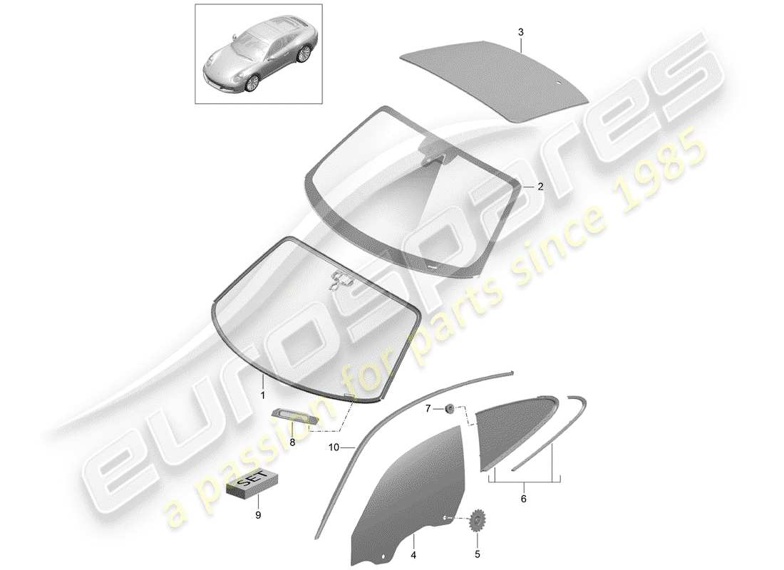 porsche 991 gen. 2 (2018) windshield glass part diagram