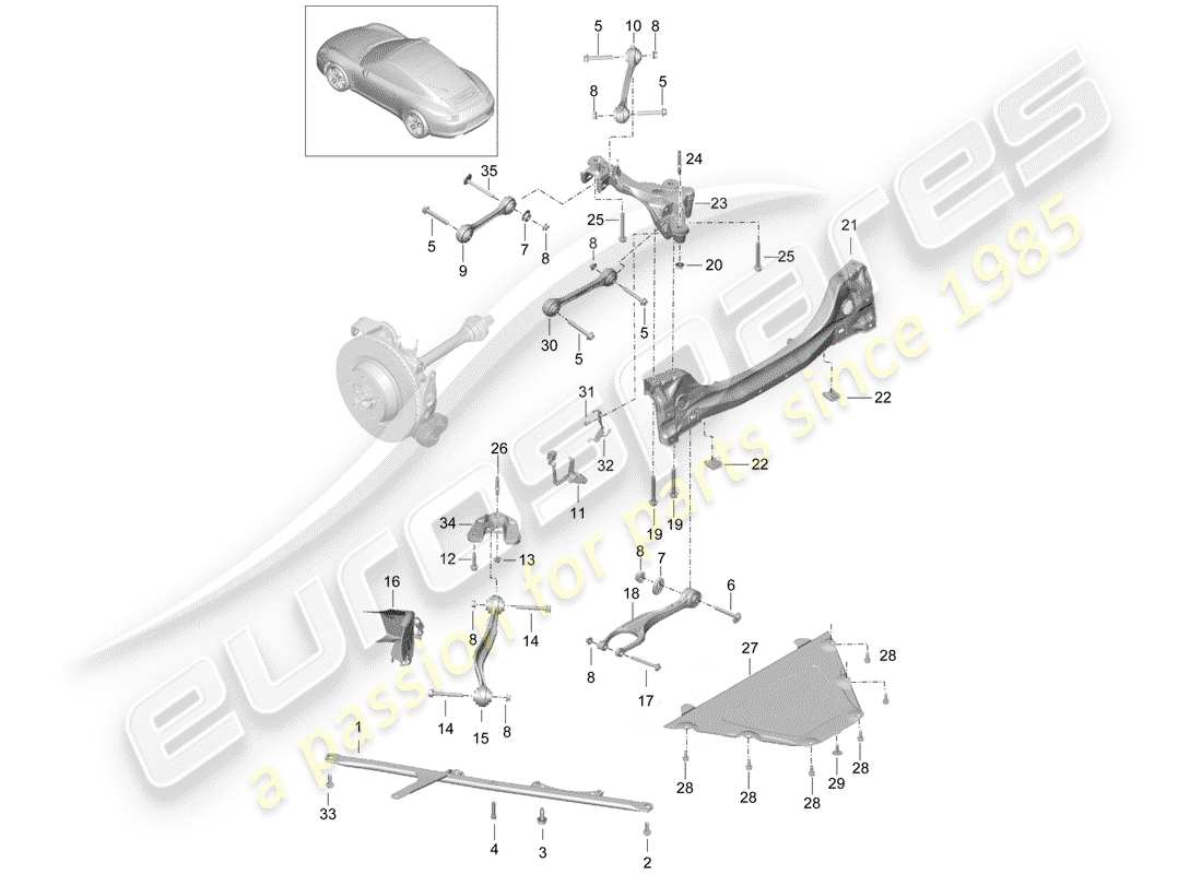 porsche 991 (2015) rear axle part diagram