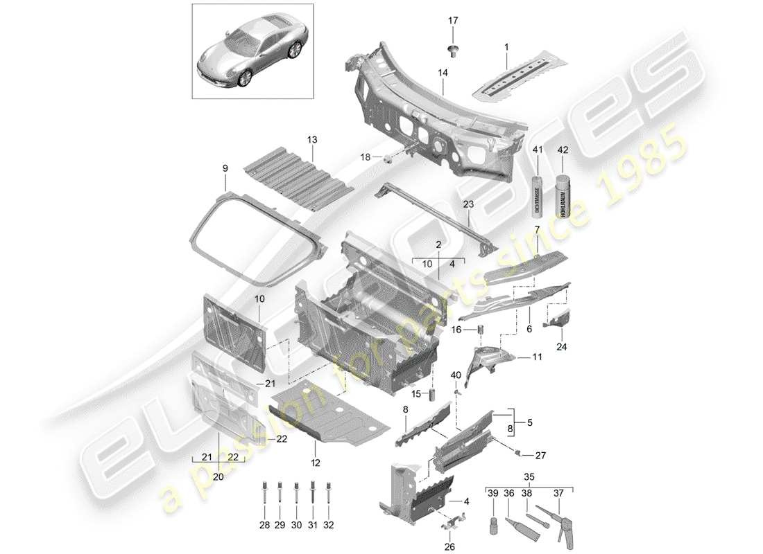 porsche 991 (2012) front end part diagram