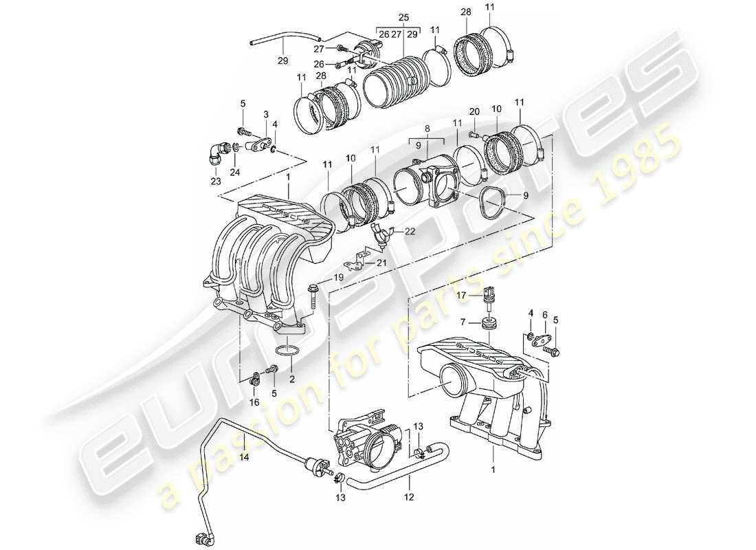 porsche boxster 986 (2001) intake air distributor part diagram