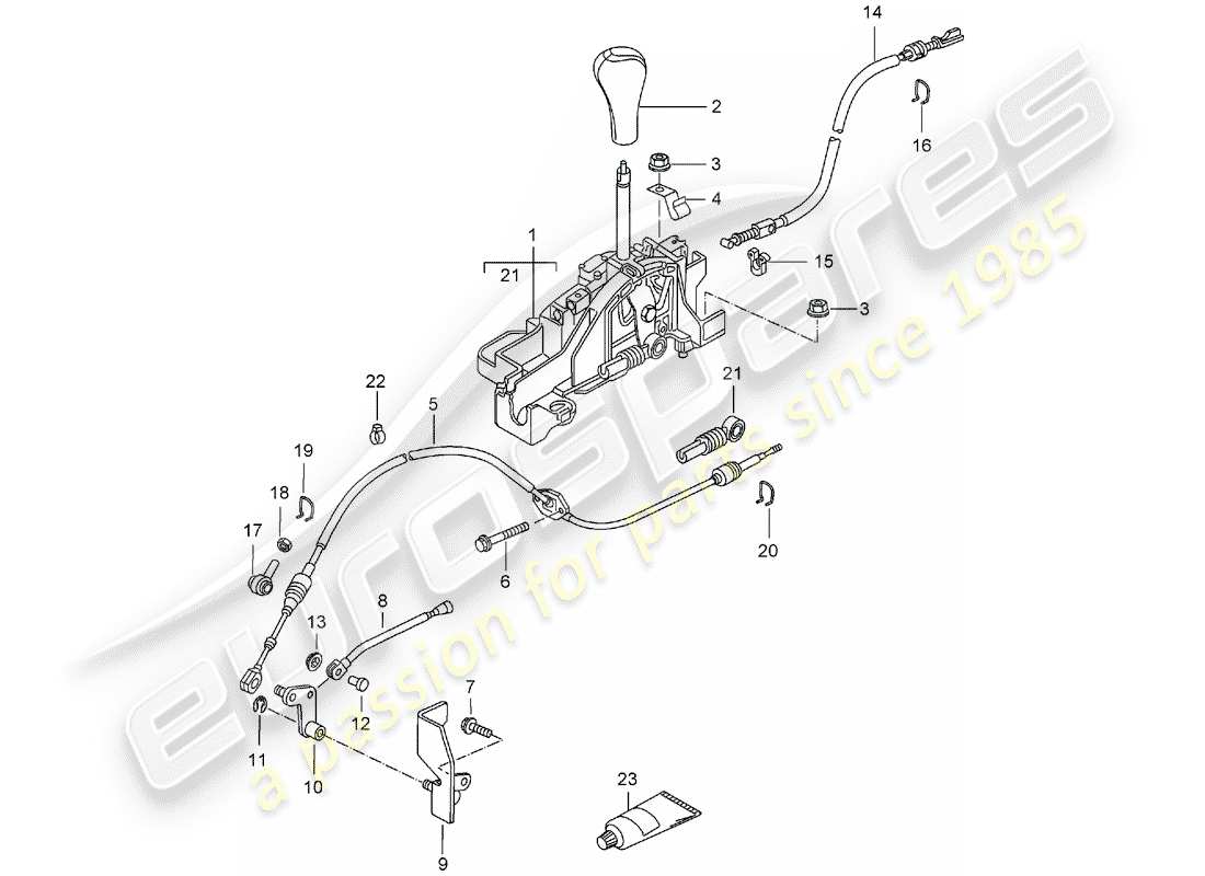 porsche boxster 986 (2001) selector lever - tiptronic part diagram