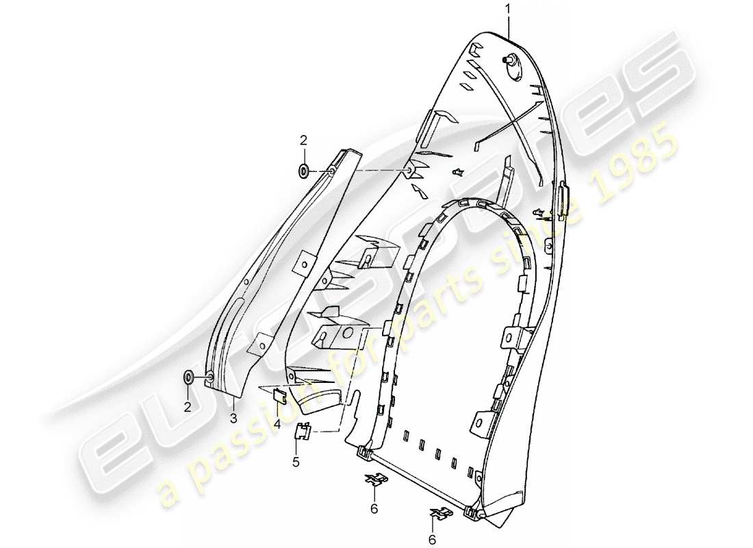 porsche 996 t/gt2 (2001) backrest shell - standard seat - comfort seat part diagram