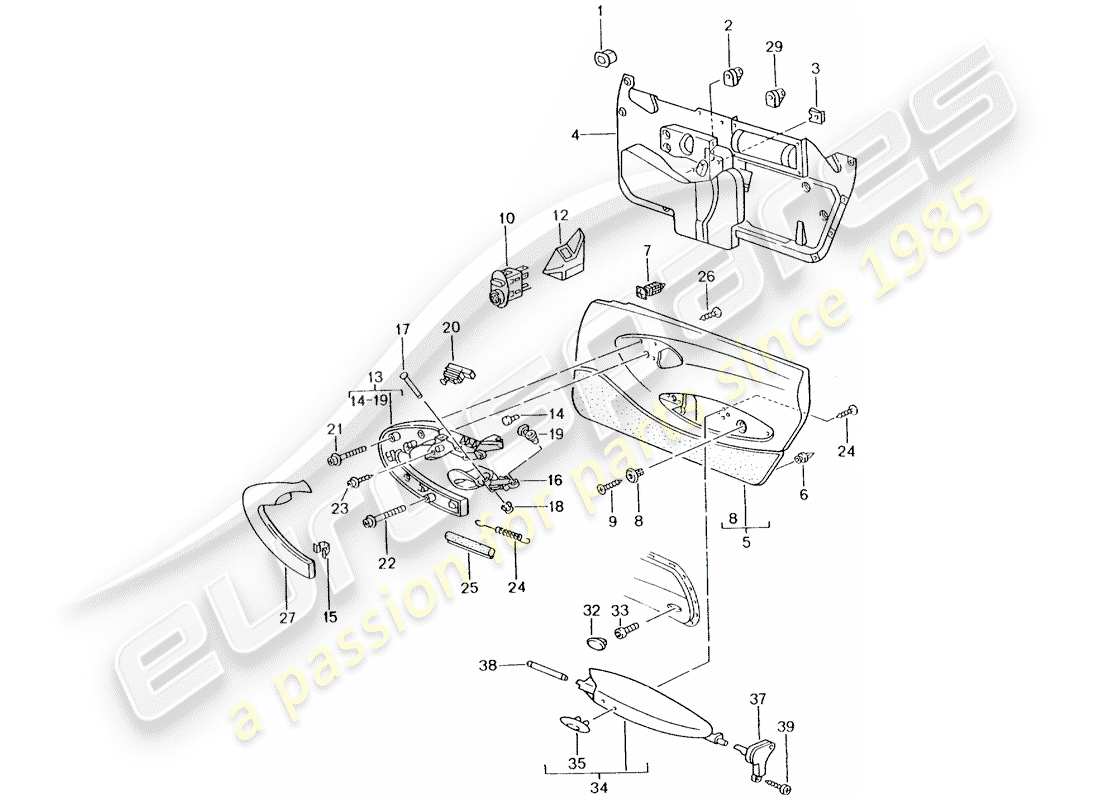 porsche 996 t/gt2 (2002) door panel - accessories part diagram