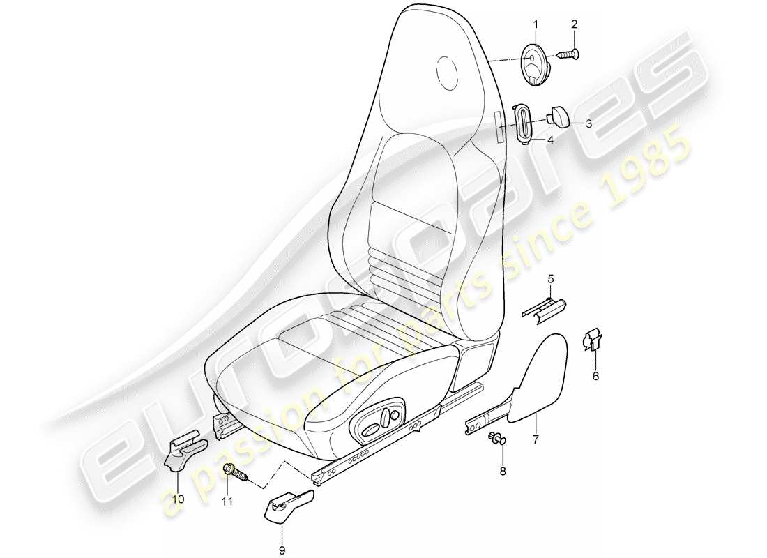 porsche 996 t/gt2 (2002) front seat part diagram