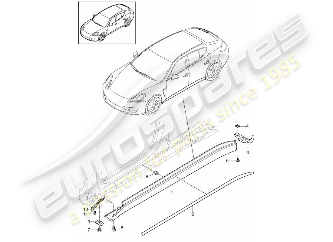 porsche panamera 970 (2012) side member trim part diagram