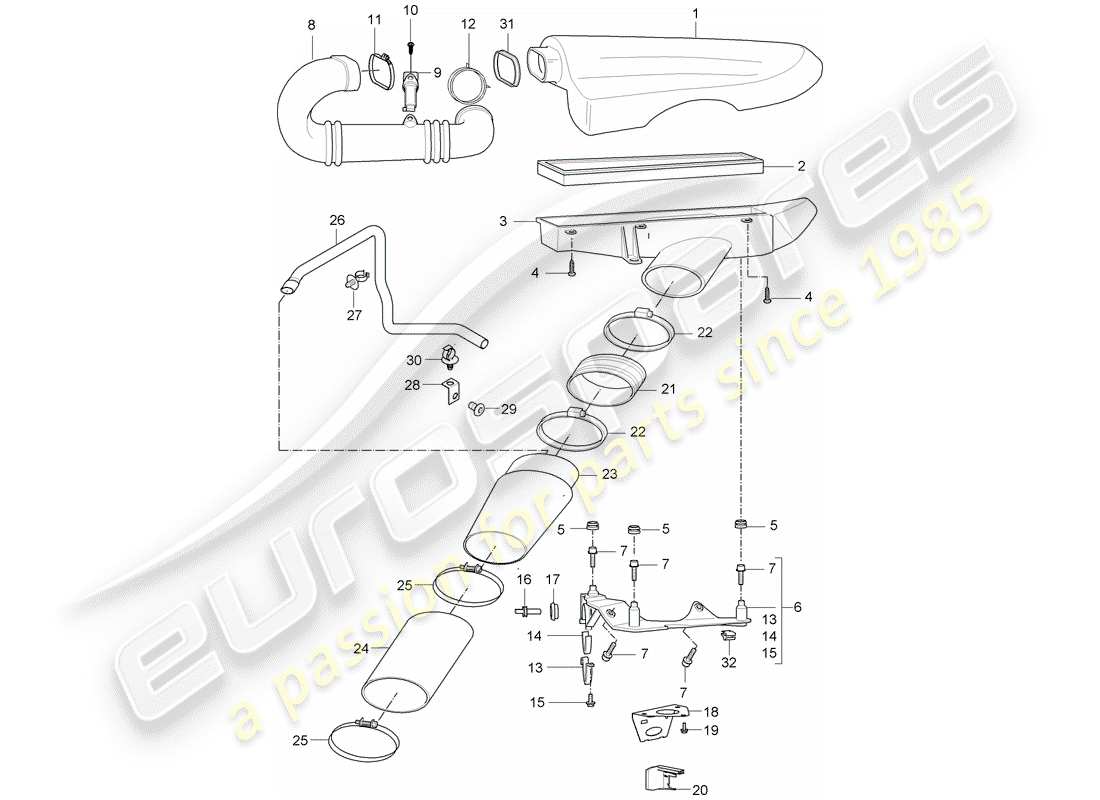 porsche carrera gt (2006) air cleaner system part diagram