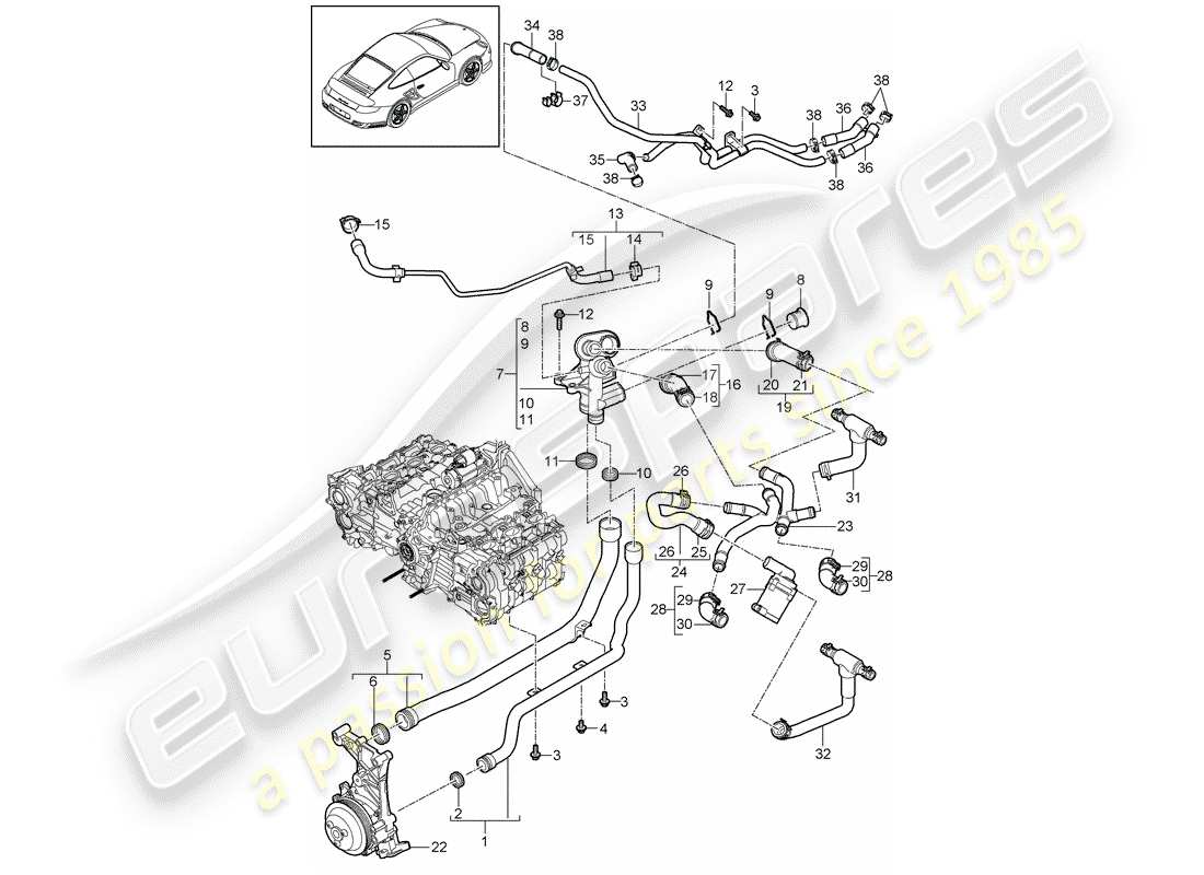 porsche 911 t/gt2rs (2011) connection part diagram