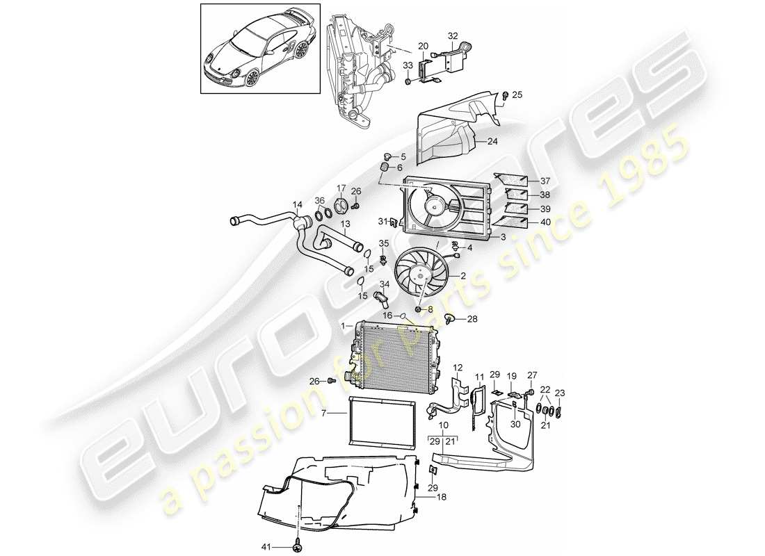 porsche 911 t/gt2rs (2011) water cooling 3 part diagram