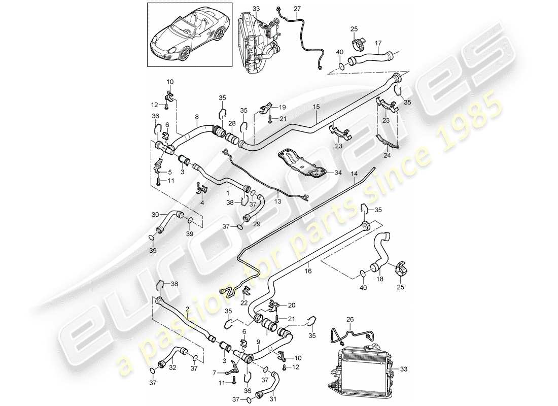 porsche boxster 987 (2005) water cooling 2 part diagram