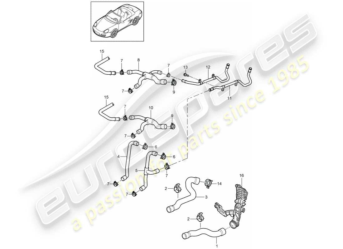 porsche boxster 987 (2005) water cooling 1 part diagram