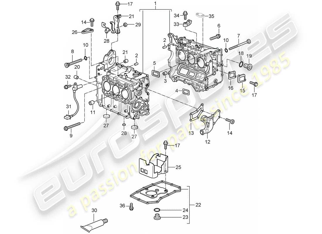 porsche boxster 987 (2005) crankcase part diagram