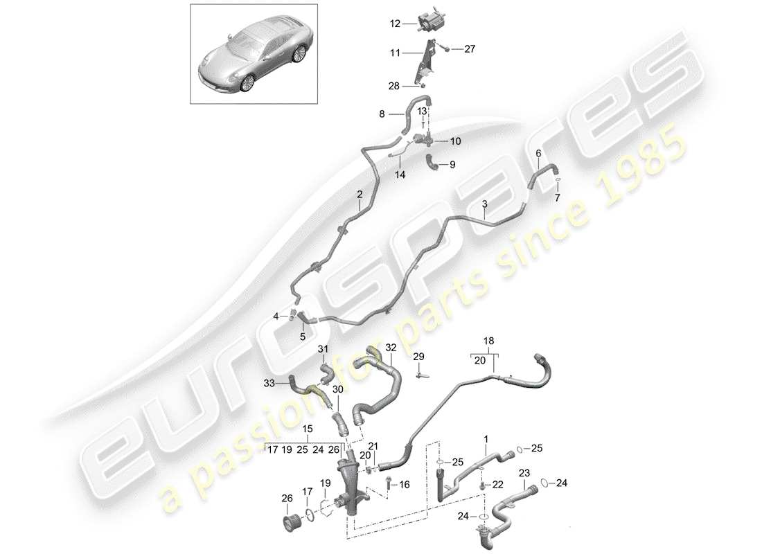 porsche 991 gen. 2 (2018) water pipe part diagram