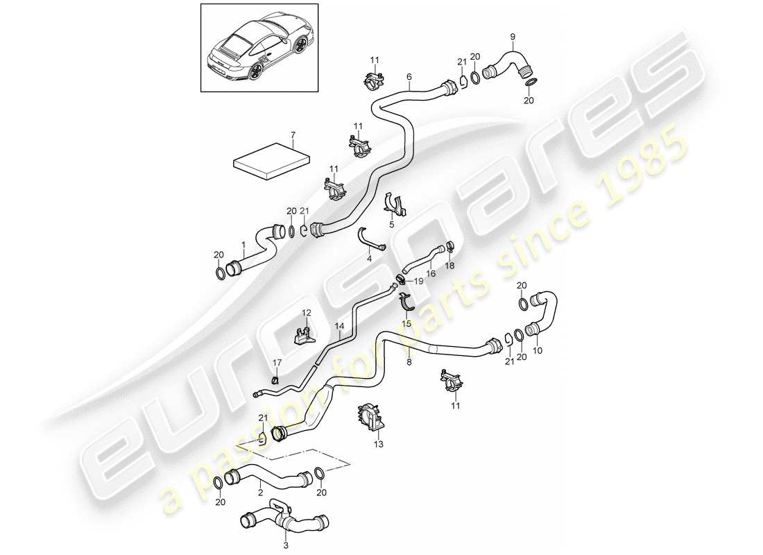 porsche 911 t/gt2rs (2011) water cooling 1 part diagram