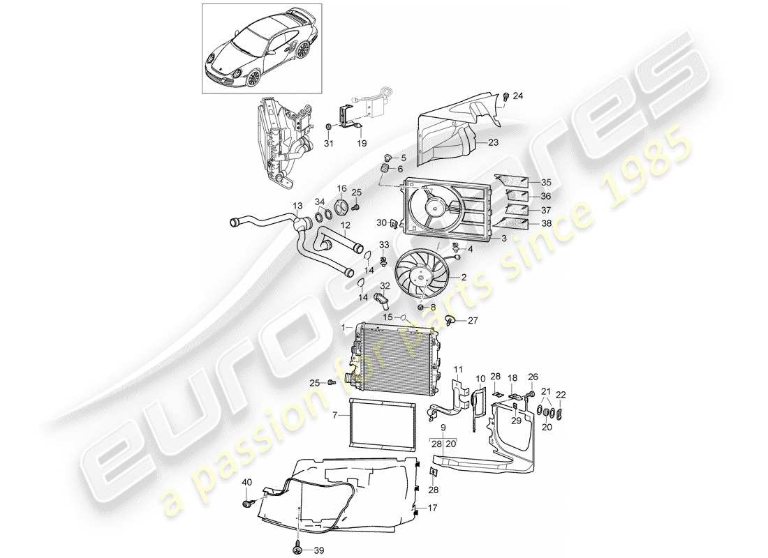 porsche 911 t/gt2rs (2011) water cooling 3 part diagram