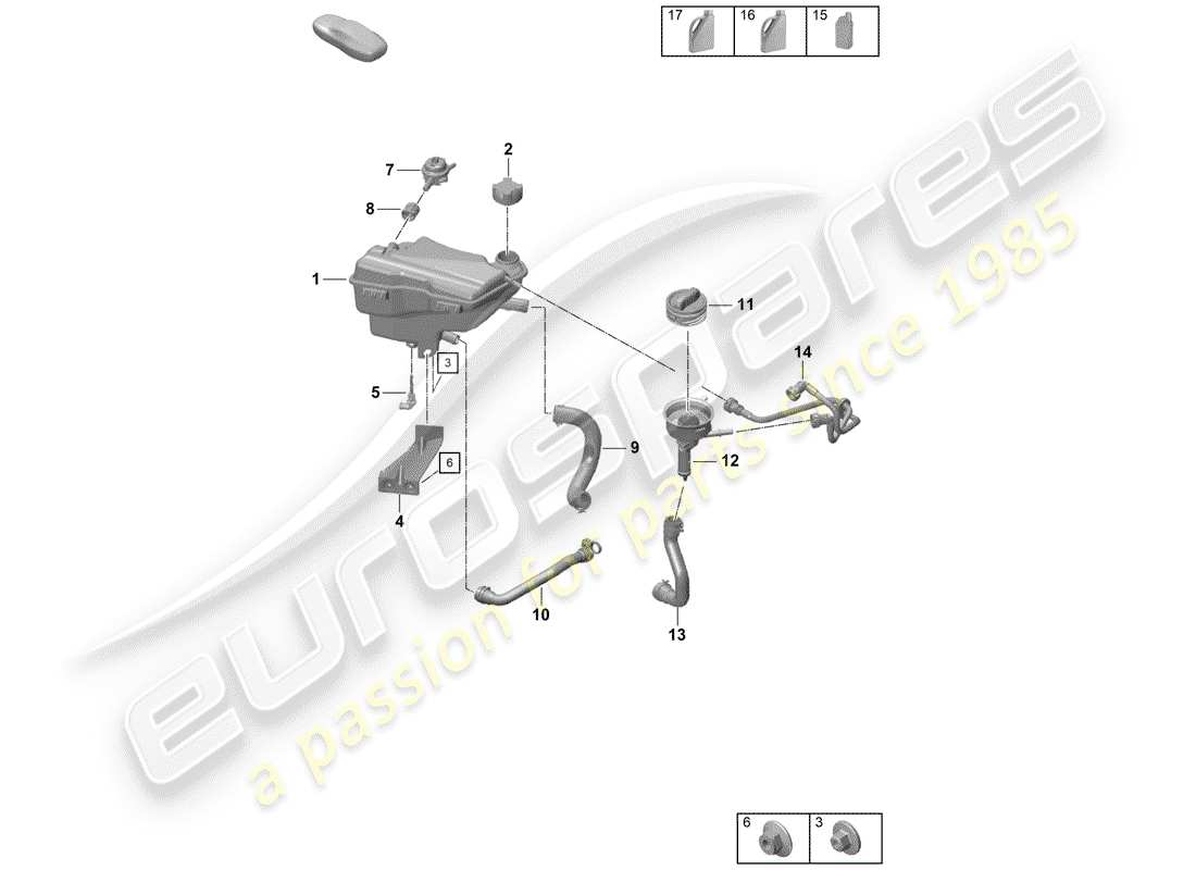 porsche boxster spyder (2020) coolant expansion tank part diagram