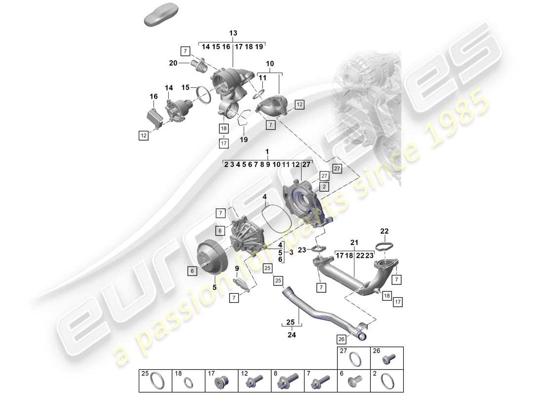 porsche boxster spyder (2020) water pump part diagram