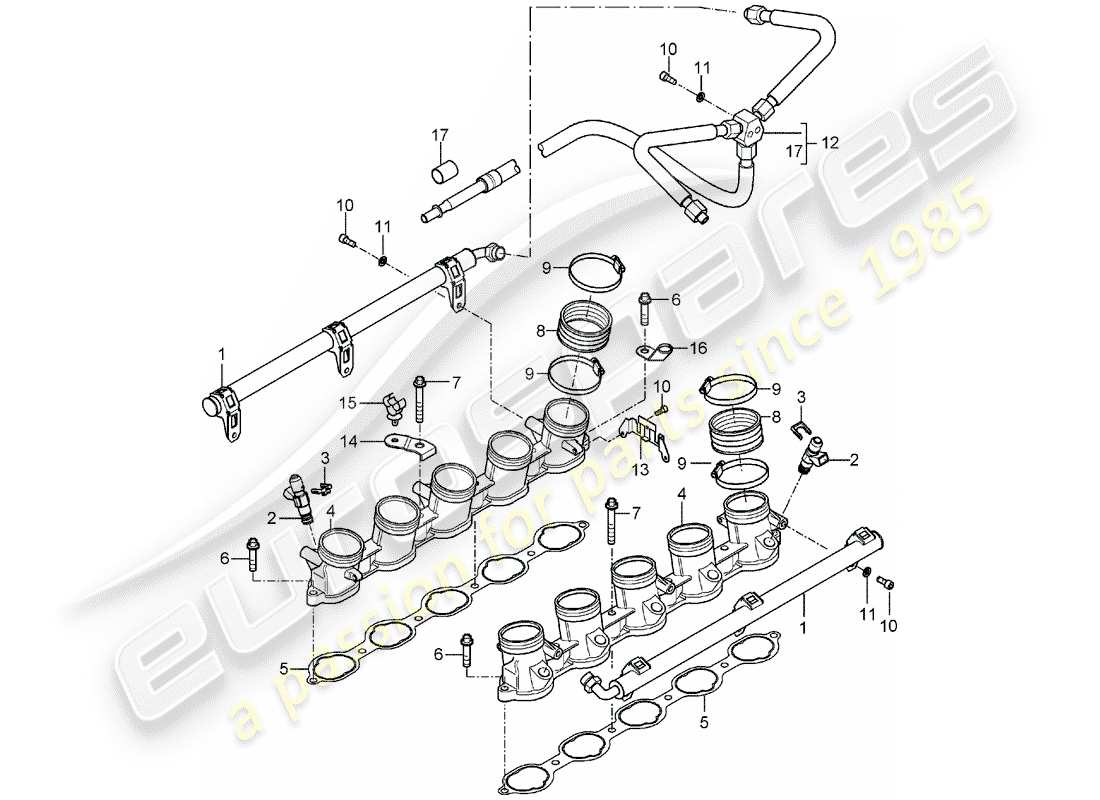 porsche carrera gt (2006) fuel collection pipe part diagram