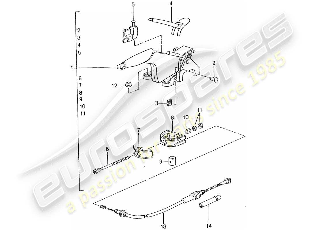 porsche 996 t/gt2 (2002) handbrake - actuator part diagram