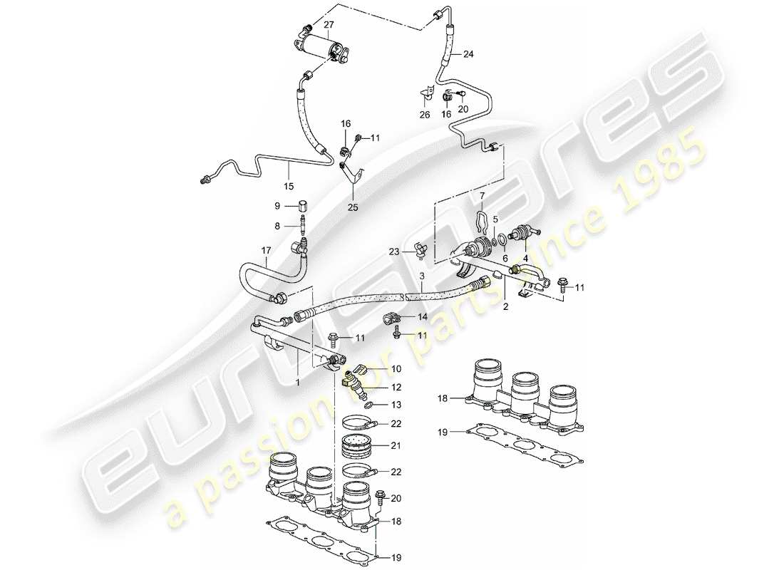 porsche 996 t/gt2 (2002) fuel collection pipe part diagram