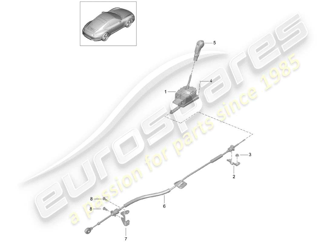 porsche 991 (2012) selector lever part diagram