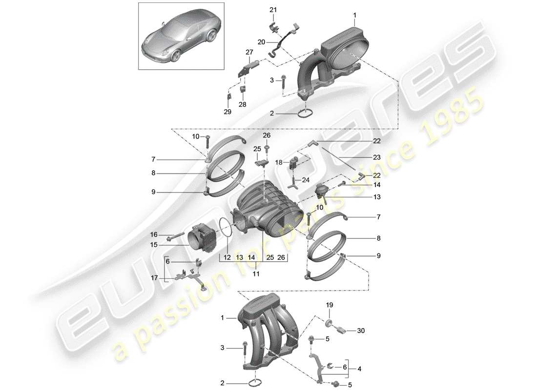 porsche 991 (2012) intake air distributor part diagram