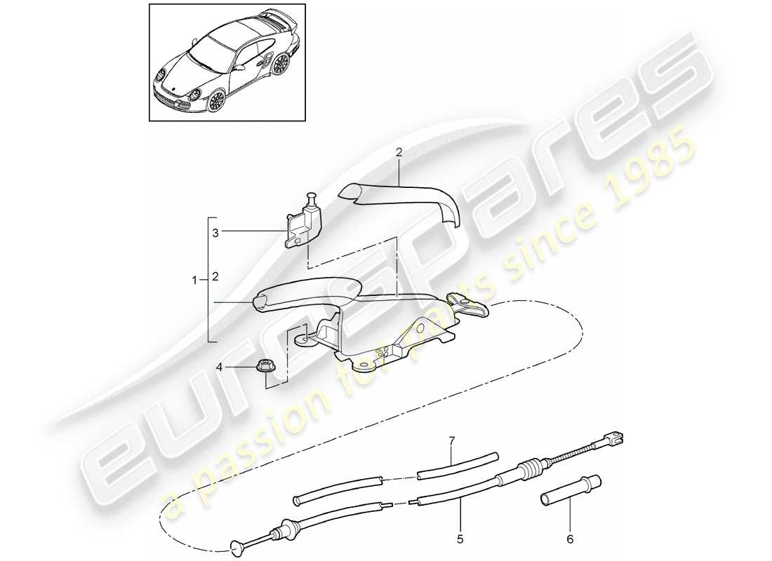 porsche 911 t/gt2rs (2011) handbrake part diagram