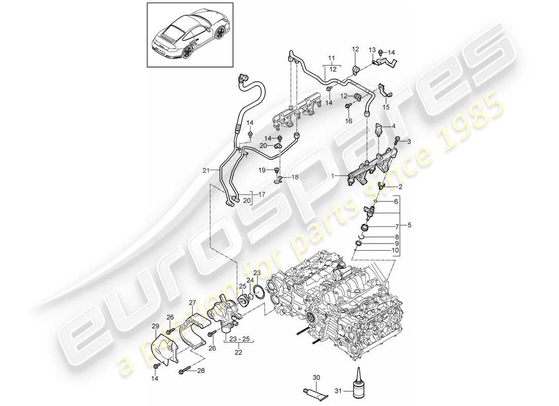 porsche 911 t/gt2rs (2011) fuel collection pipe part diagram