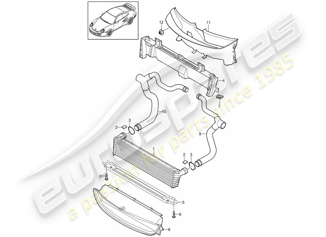 porsche 911 t/gt2rs (2011) radiator part diagram