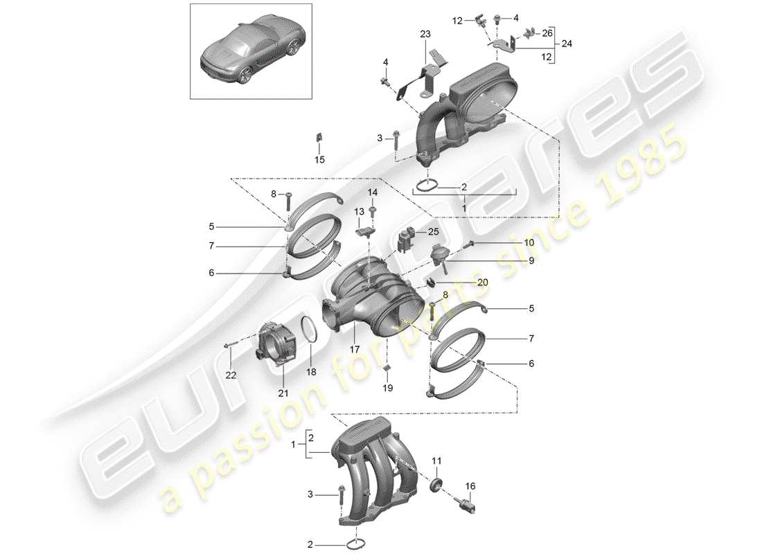 porsche boxster 981 (2016) intake air distributor part diagram