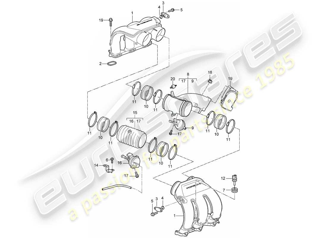 porsche boxster 987 (2005) intake air distributor part diagram