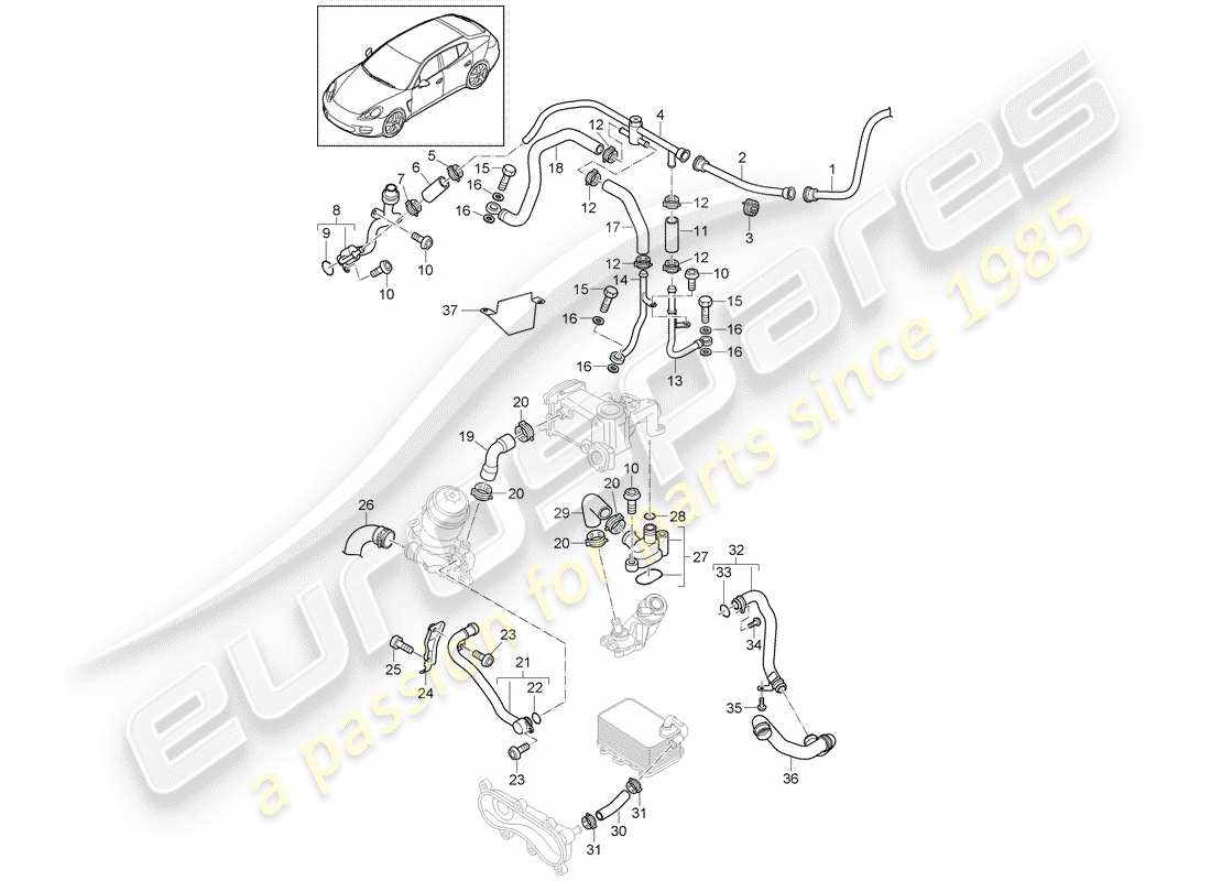 porsche panamera 970 (2012) water cooling part diagram