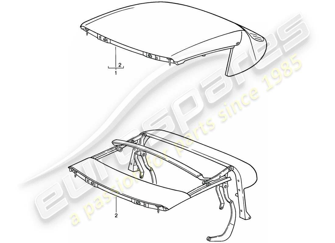 porsche 911 (1989) convertible top - top frame - electrically adjustable part diagram