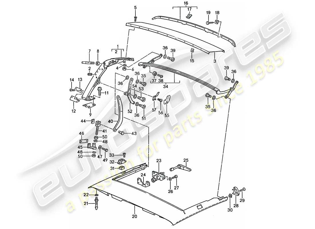 porsche 911 (1988) main bow - roof frame - single parts part diagram