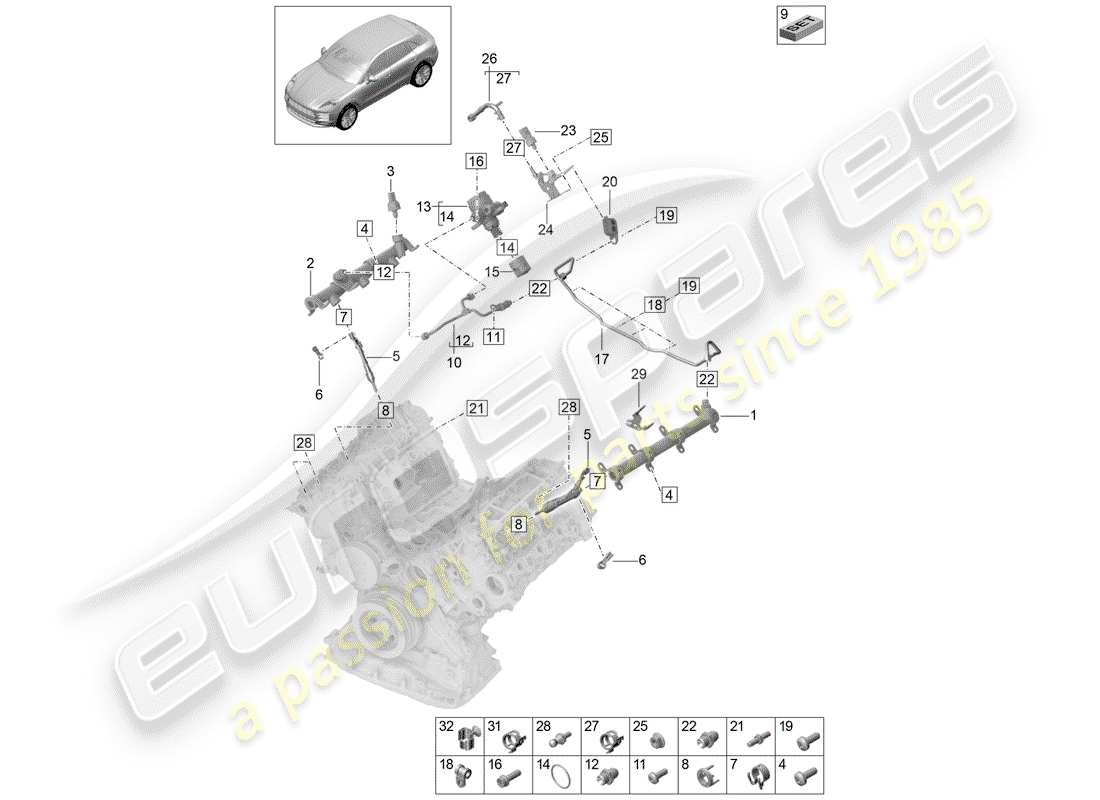 porsche macan (2019) fuel collection pipe part diagram