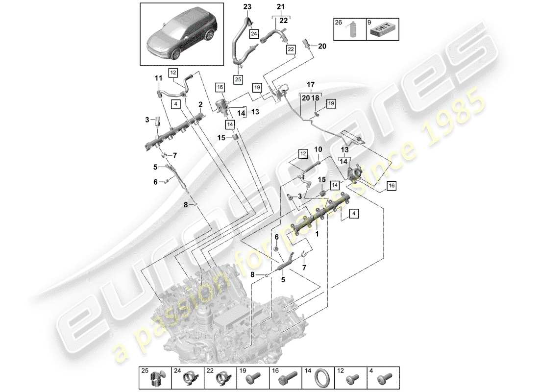 porsche cayenne e3 (2019) fuel collection pipe part diagram