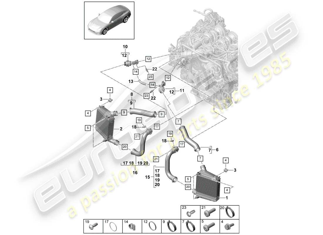 porsche panamera 971 (2020) charge air cooler part diagram