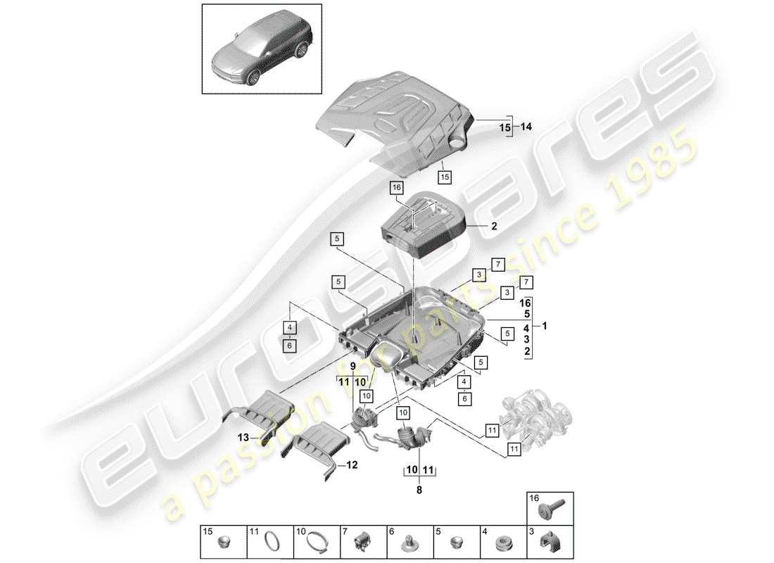 porsche cayenne e3 (2019) air cleaner with connecting part diagram