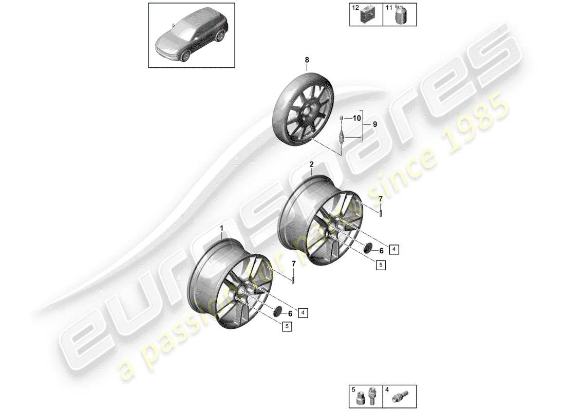 porsche cayenne e3 (2019) alloy wheel part diagram