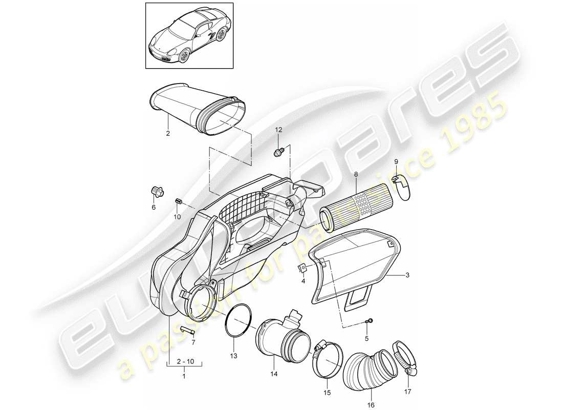 porsche cayman 987 (2011) air cleaner part diagram