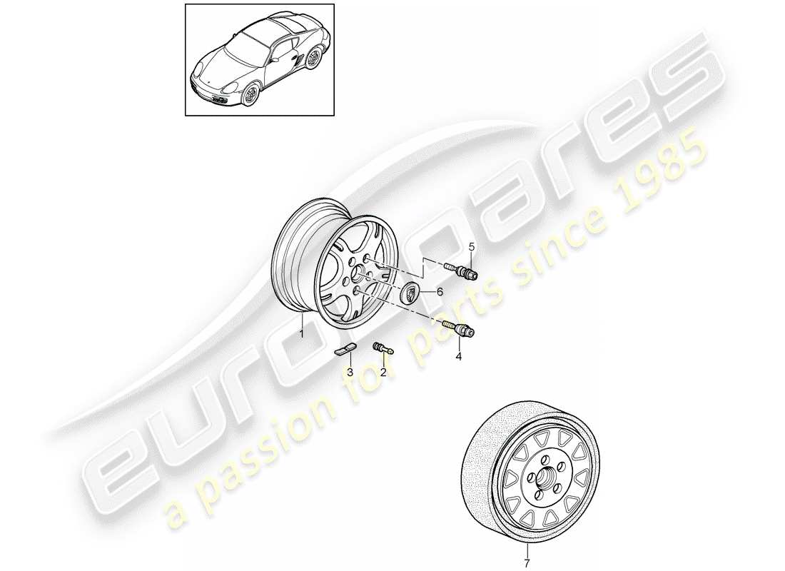 porsche cayman 987 (2011) wheels part diagram