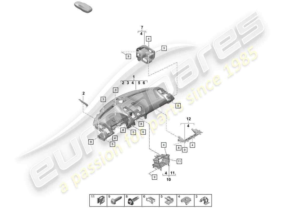 porsche boxster spyder (2020) dash panel trim part diagram