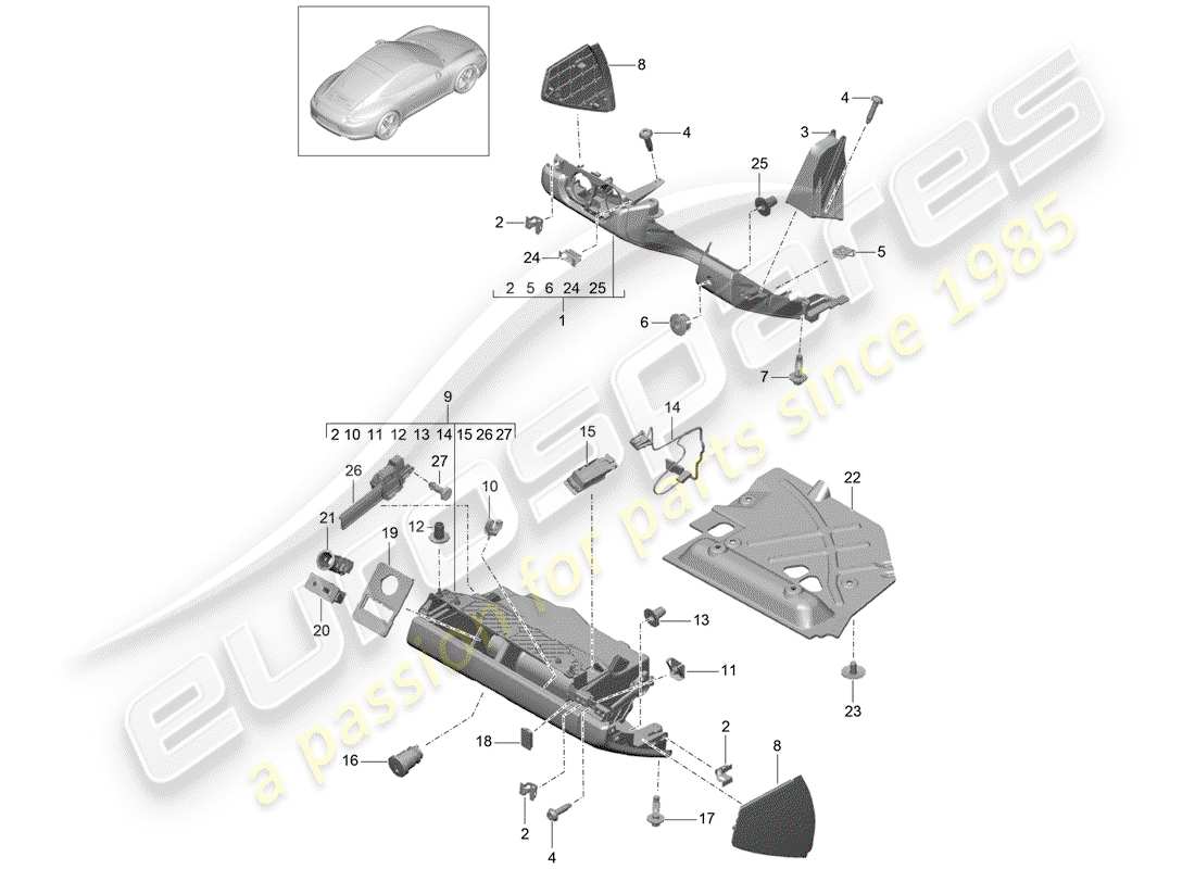 porsche 991 (2013) glove box part diagram