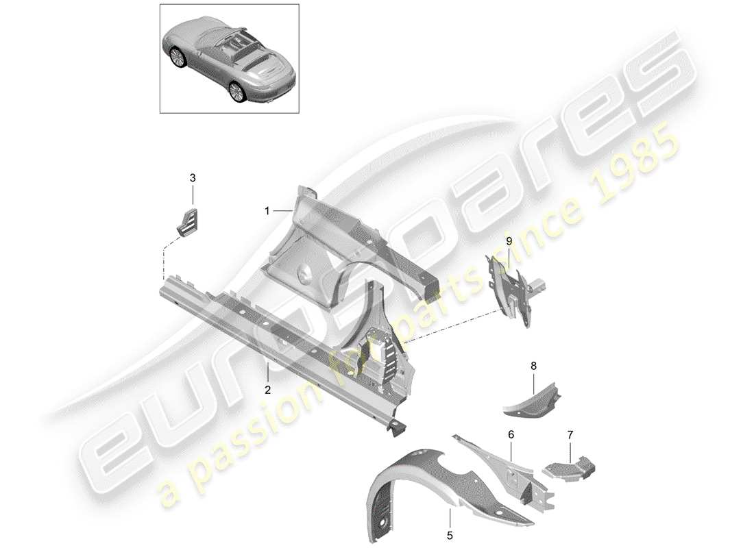 porsche 991 (2016) side panel part diagram