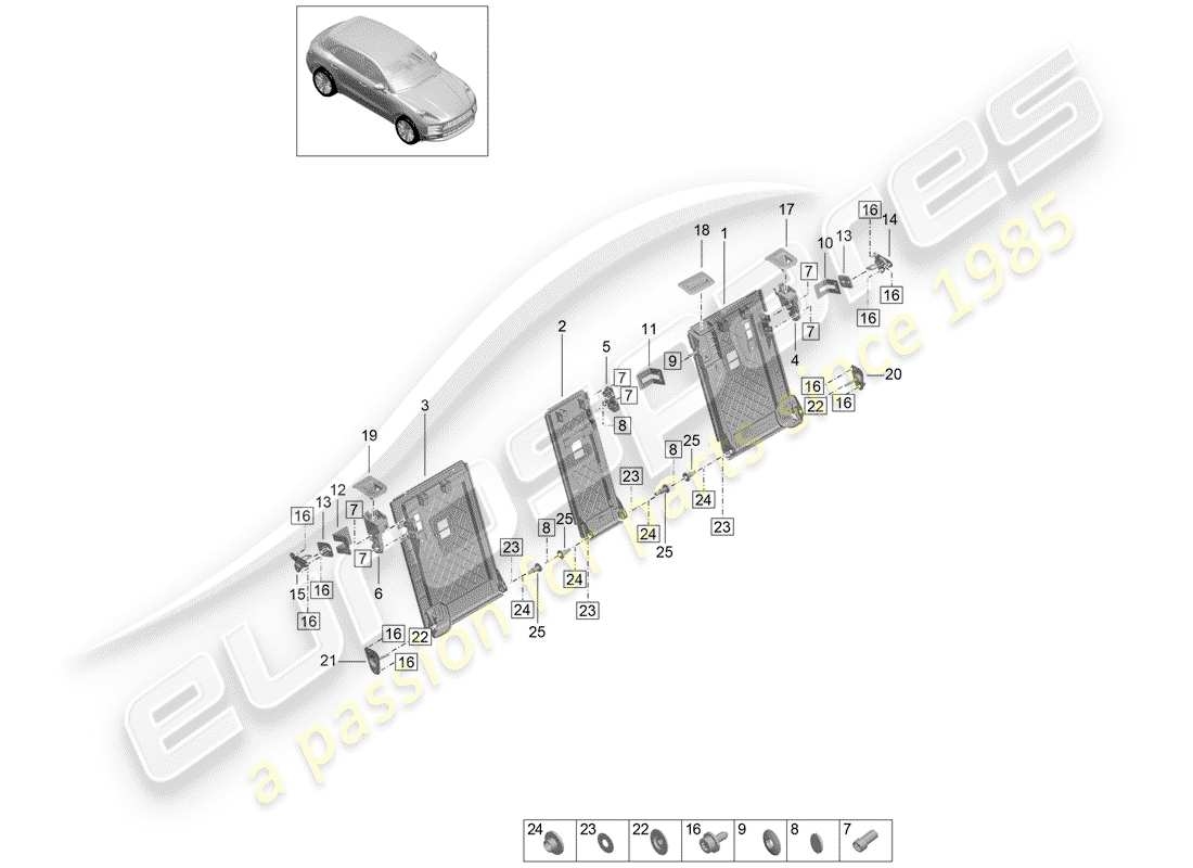 porsche macan (2020) back seat backrest part diagram