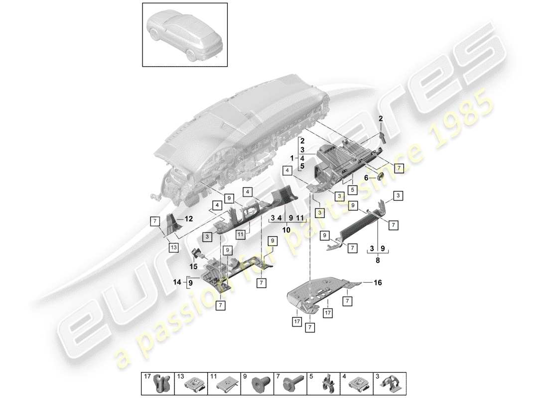 porsche cayenne e3 (2020) dash panel trim part diagram