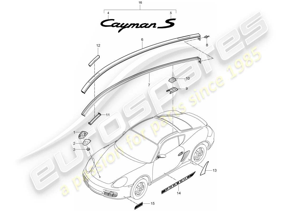 porsche cayman 987 (2011) nameplates part diagram