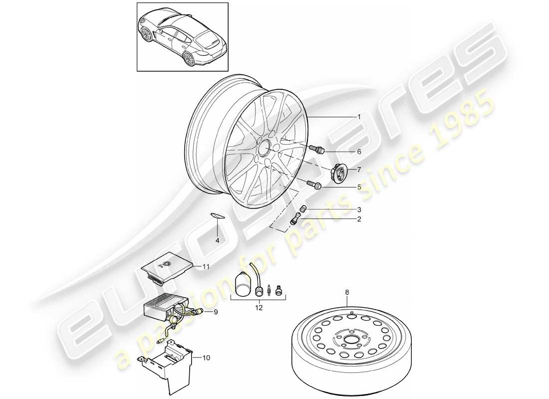 porsche panamera 970 (2010) wheels part diagram